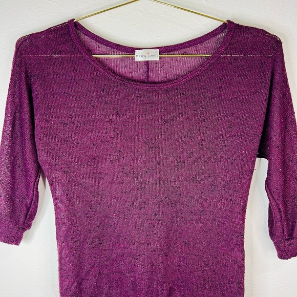 Mary Jane Women's Purple Knit 3/4 Sleeve Top Small Lightweight Casual Chic - Picture 3 of 7